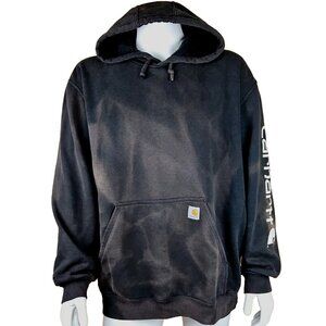 Carhartt Loose Fit Hoodie Mens 2XL Black Fleece Sweatshirt Faded Distressed Hole